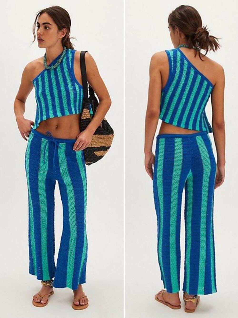 Free People free-est Joan Fauxchet Top & Pants Set Size M Blue Crochet NEW